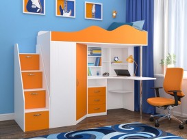 Кровать-чердак Пионер Белое дерево-Оранжевый