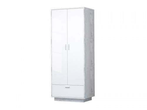 Шкаф 2-х дверный с ящиком ШК-1 Эго бетон светлый-белый глянец (на цоколе)