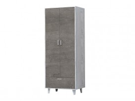 Шкаф 2-х дверный с ящиком ШК-1 Эго бетон светлый-камень темный на ножках