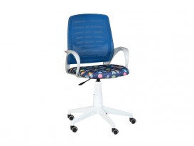 Кресло детское Ирис White сетка W-05 синяя-Т59 космос на синем