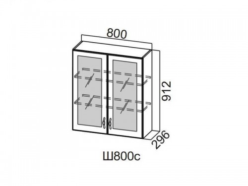 Шкаф навесной со стеклом 800 Ш800с-912 912х800х296мм Прованс