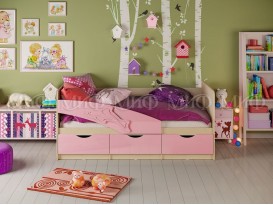 Кровать детская Дельфин 80х160 Дуб беленый-Розовый металлик