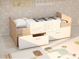 Кровать Умка с 2 ящиками и ограничителем дуб сонома-белый глянец